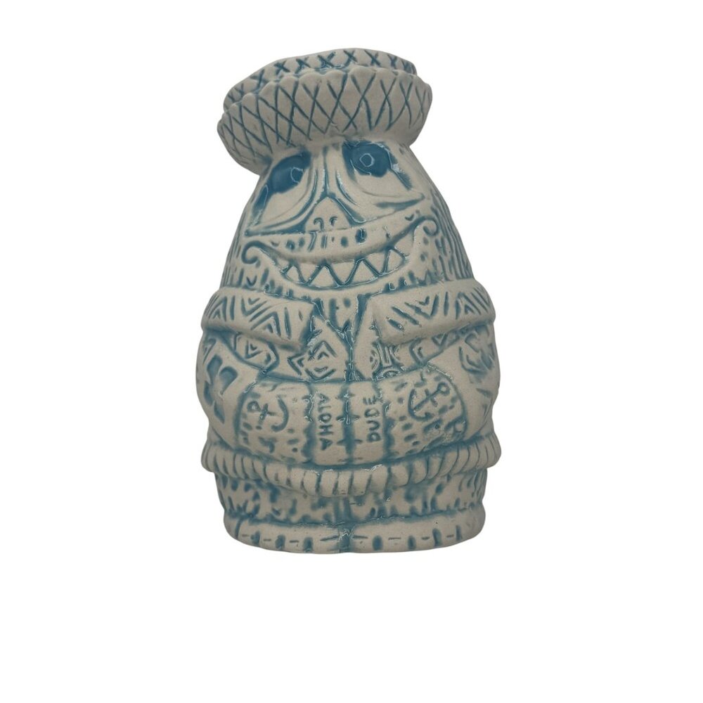 Tiki Tony Yeti on Vacation Blue White Ceramic Matte Finish TIki Mug Inside Gloss - Picture 3 of 7